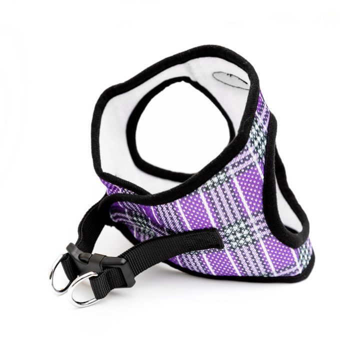 purple plaid pet harness step in