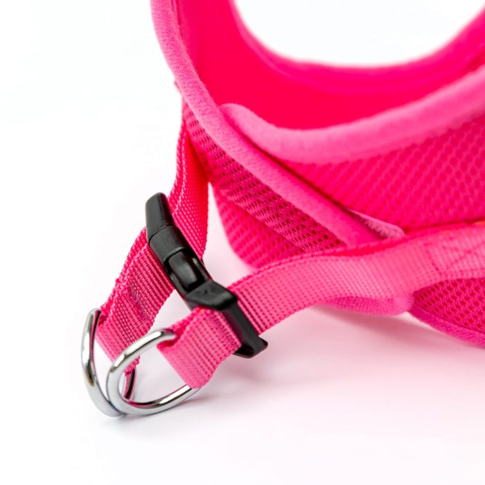 pink mesh step-in dog harness detail