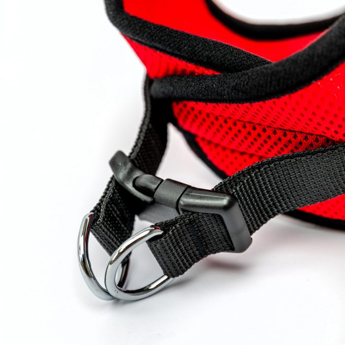 red mesh step-in dog harness detail