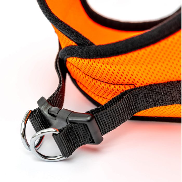 orange mesh step-in dog harness detail