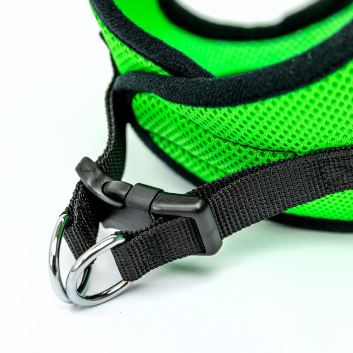 lime green mesh step-in dog harness detail