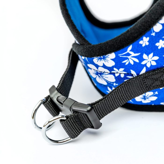 blue hibiscus step-in dog harness detail