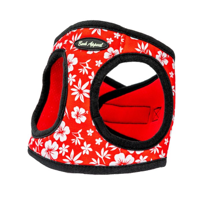 red hibiscus step-in dog harness