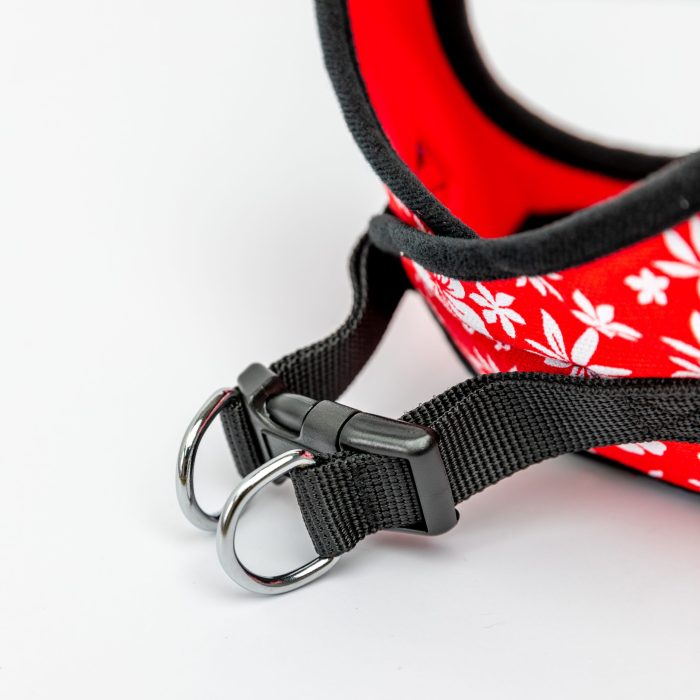 red hibiscus step-in dog harness detail
