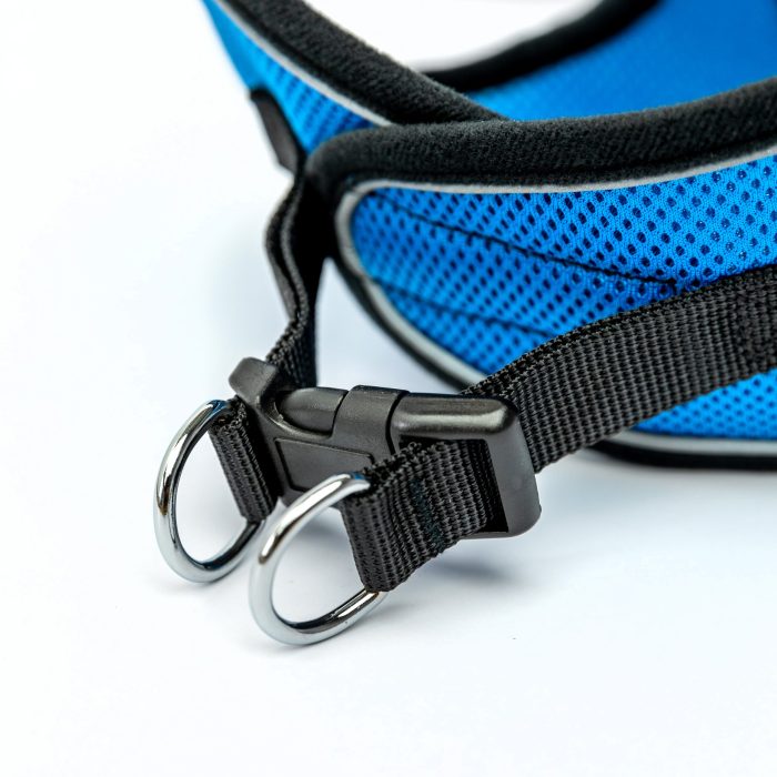 blue mesh reflective step-in dog harness detail
