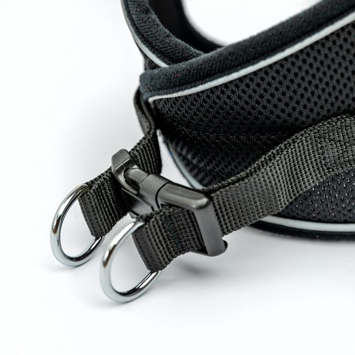 black reflective mesh step-in dog harness detail
