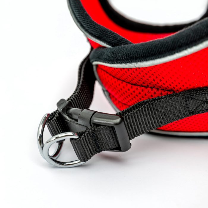 red reflective mesh step-in dog harness detail