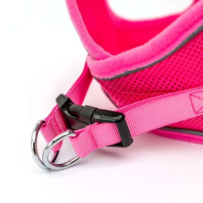 pink reflective mesh step-in dog harness detail