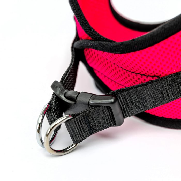 Raspberry mesh step-in dog harness detail