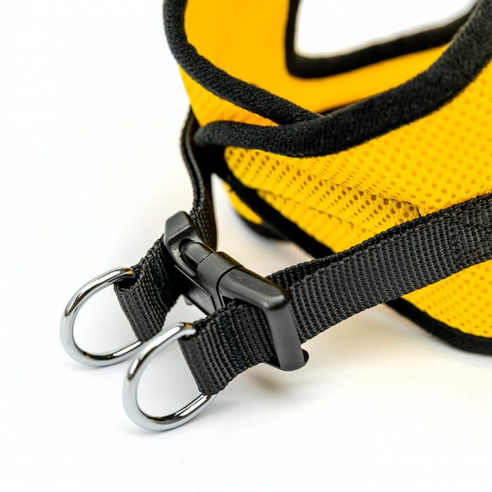 yellow mesh step-in dog harness detail