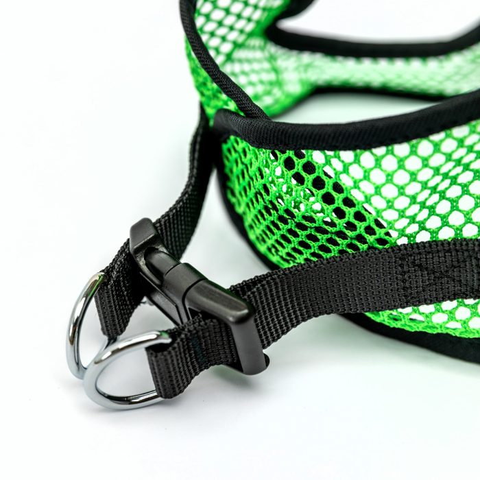 lime green netted stepin dog harness detail