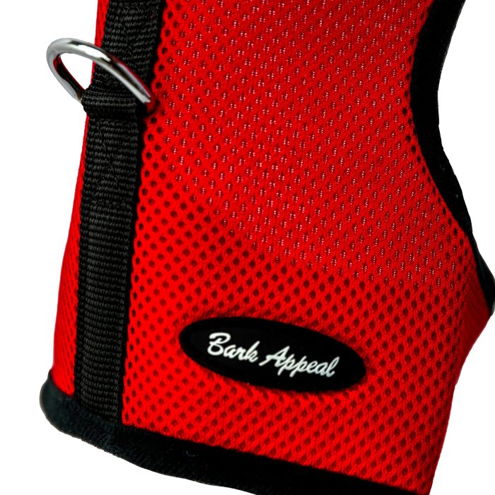 red wrap and go mesh dog harness detail