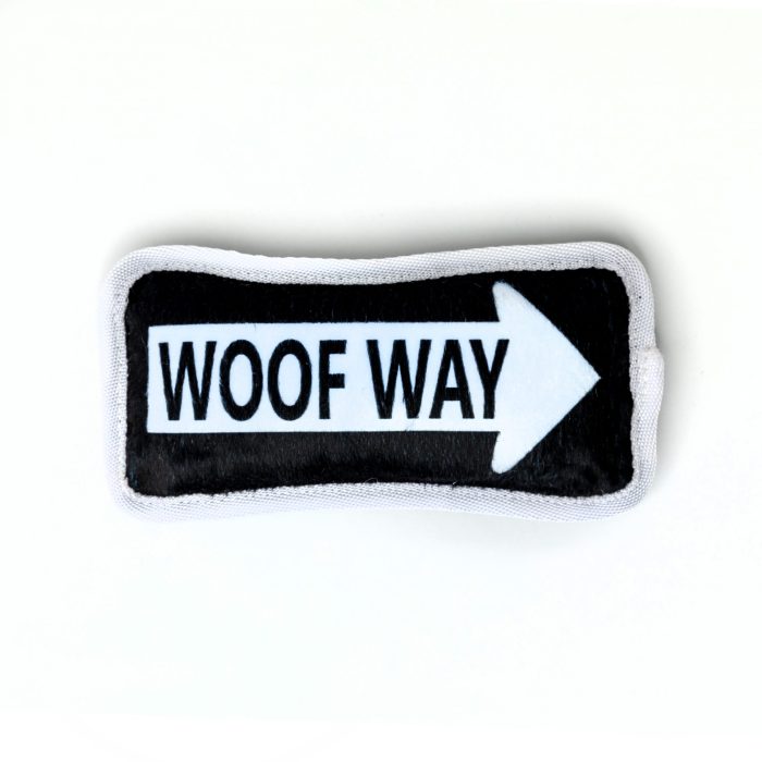 woof way street sign plush dog toy pillow