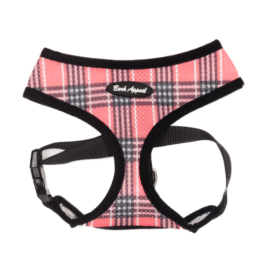red plaid pull over dog harness