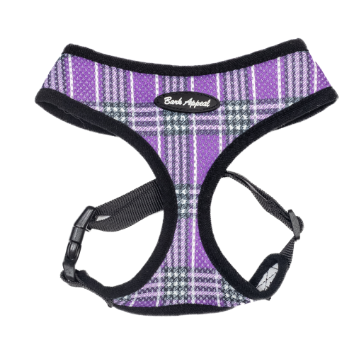 Lavender purple plaid mesh pull over dog harness