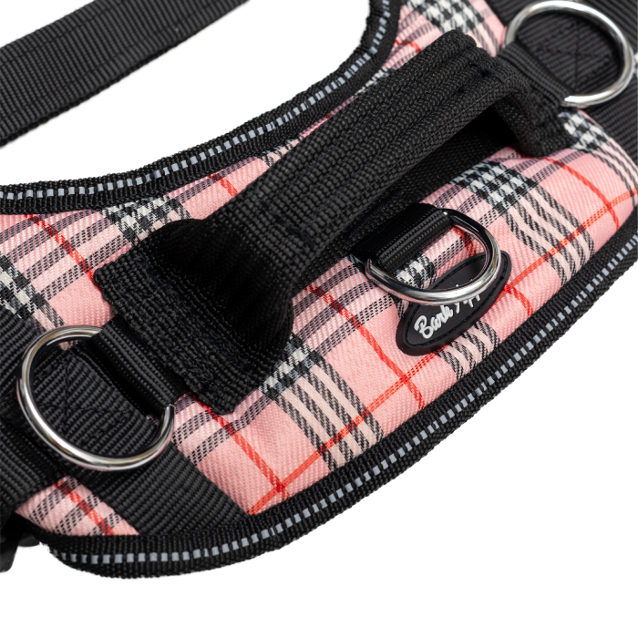 pink plaid no pull dog harness detail
